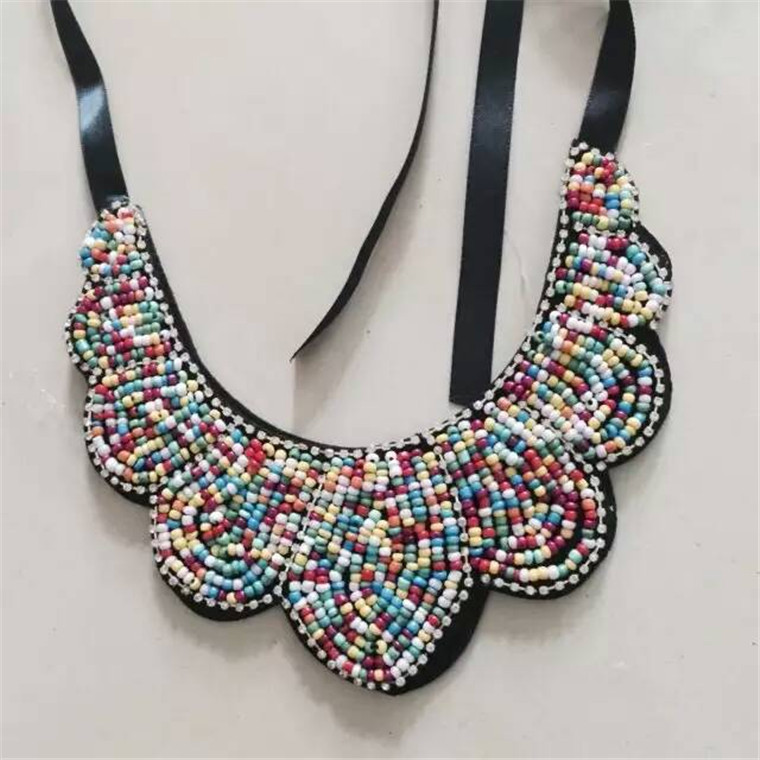 厂家直销手工钉珠衣领小米珠项链织带挂脖绑