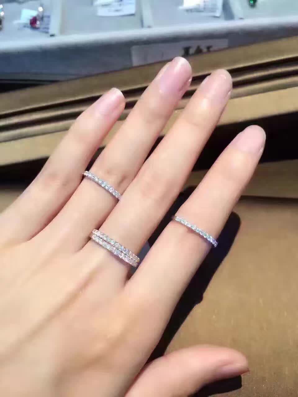 18k金排钻戒指22分排戒经典款叠戴22分 钻石戒指 白钻裸石钻戒
