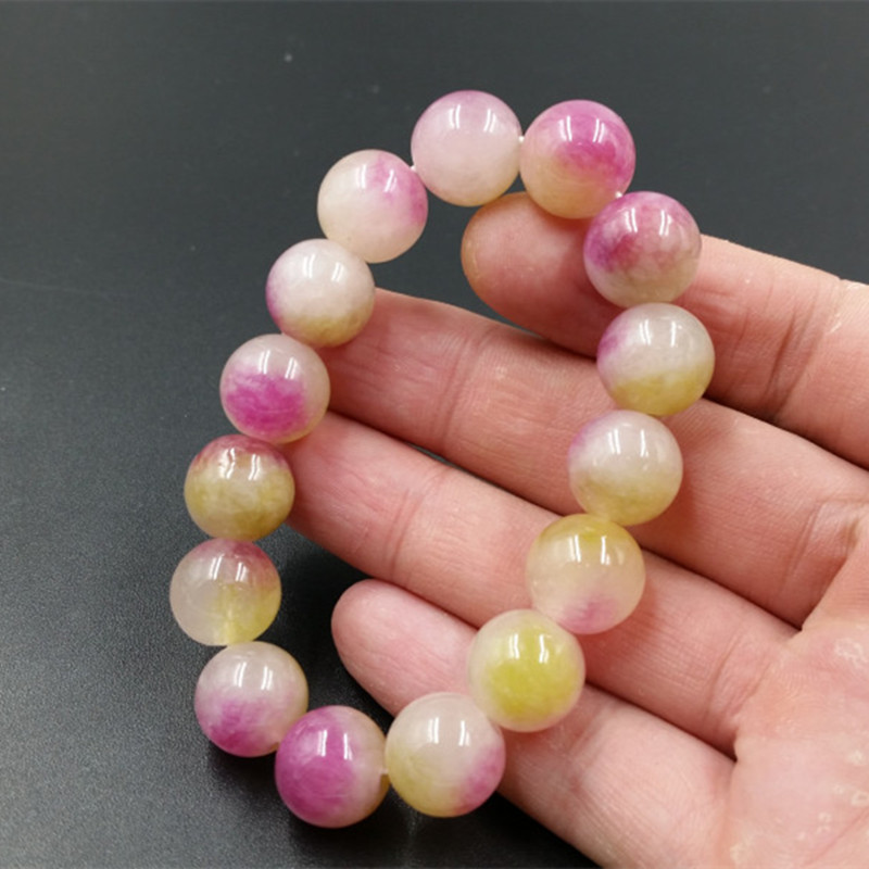 天然玉石桃花玉圆珠手链12毫米粉色圆珠手链玉石手链批发