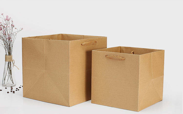 厂家直销正方形宽底牛皮纸袋盆栽鲜花礼品水果包装袋蛋糕盒手提袋