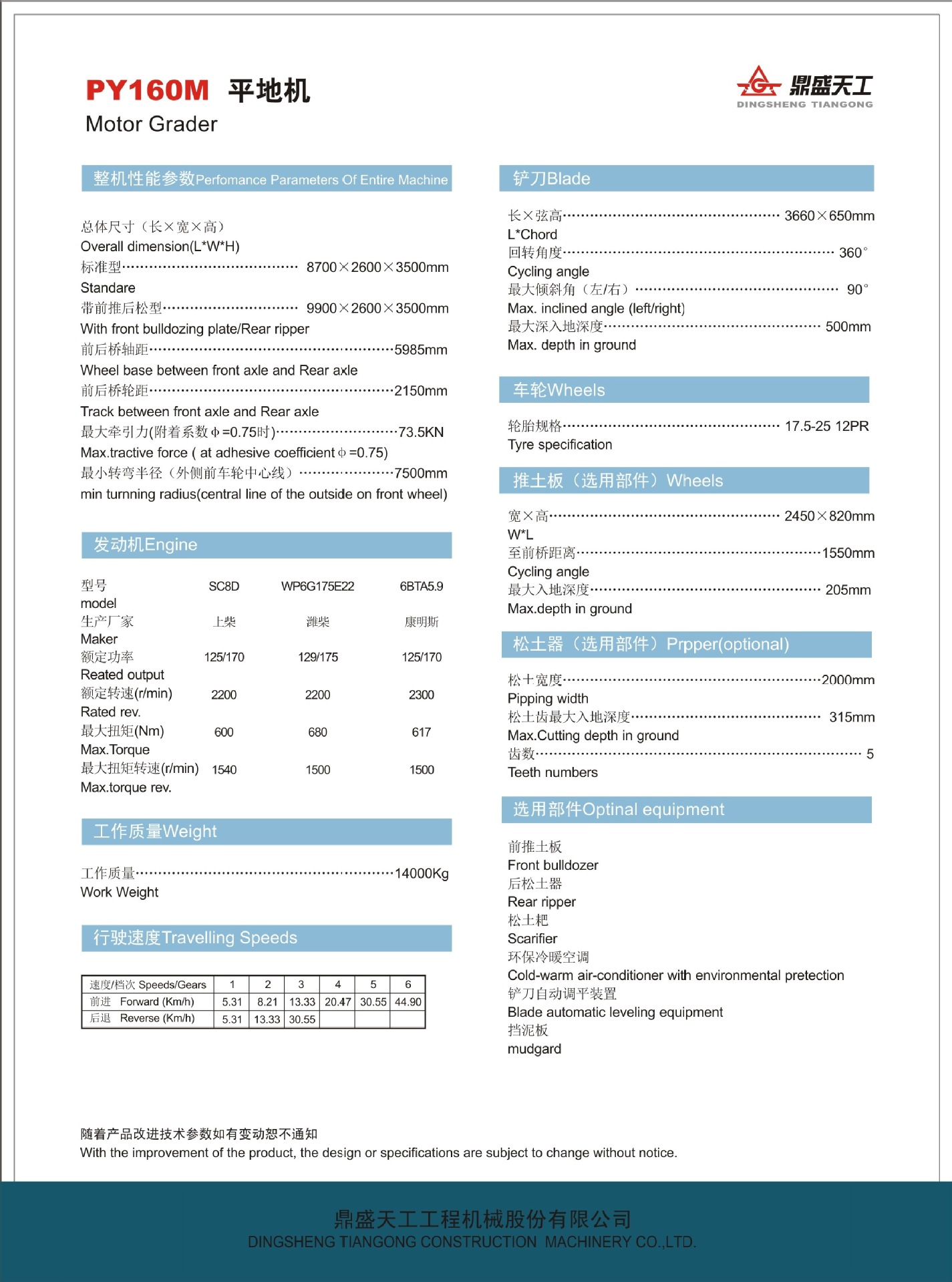鼎盛天工平地机py160m平地机