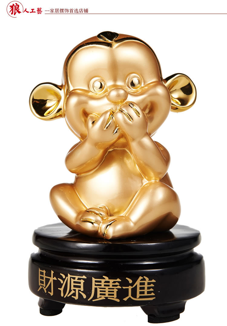 三不猴可爱小金猴子摆件招财十二生肖装饰工艺品创意家居装
