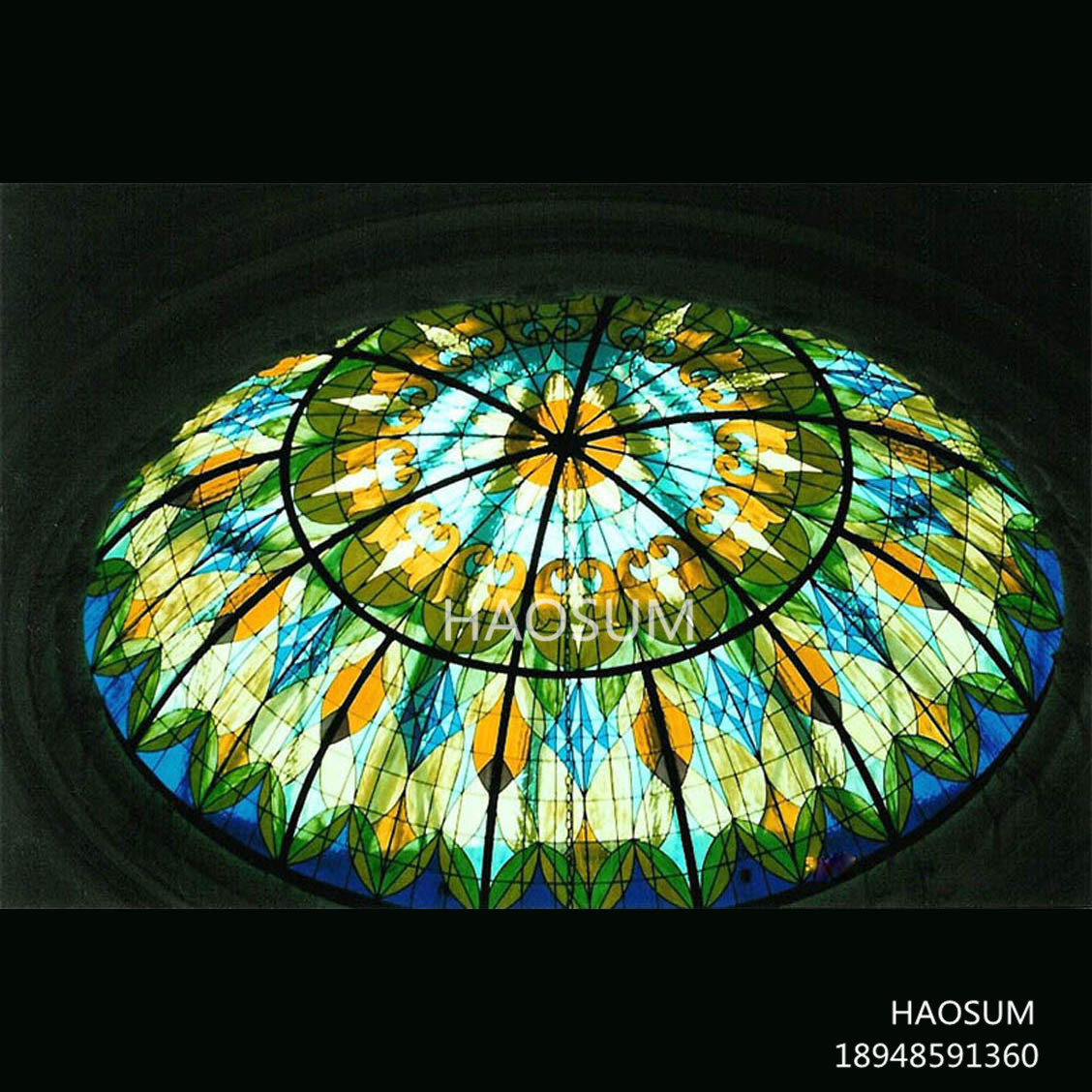厂家直销钢化中空彩色玻璃教堂穹顶别墅酒店会所大堂吊顶镶嵌玻璃