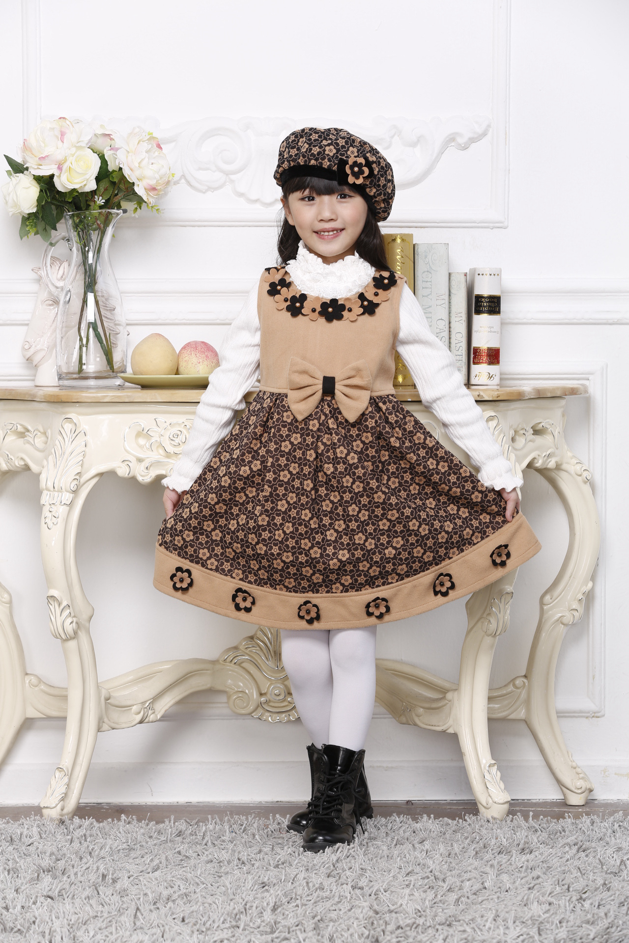 戈莎曼璐2016秋冬季新款提花拼色圆领婚纱宴会高级呢子花布.