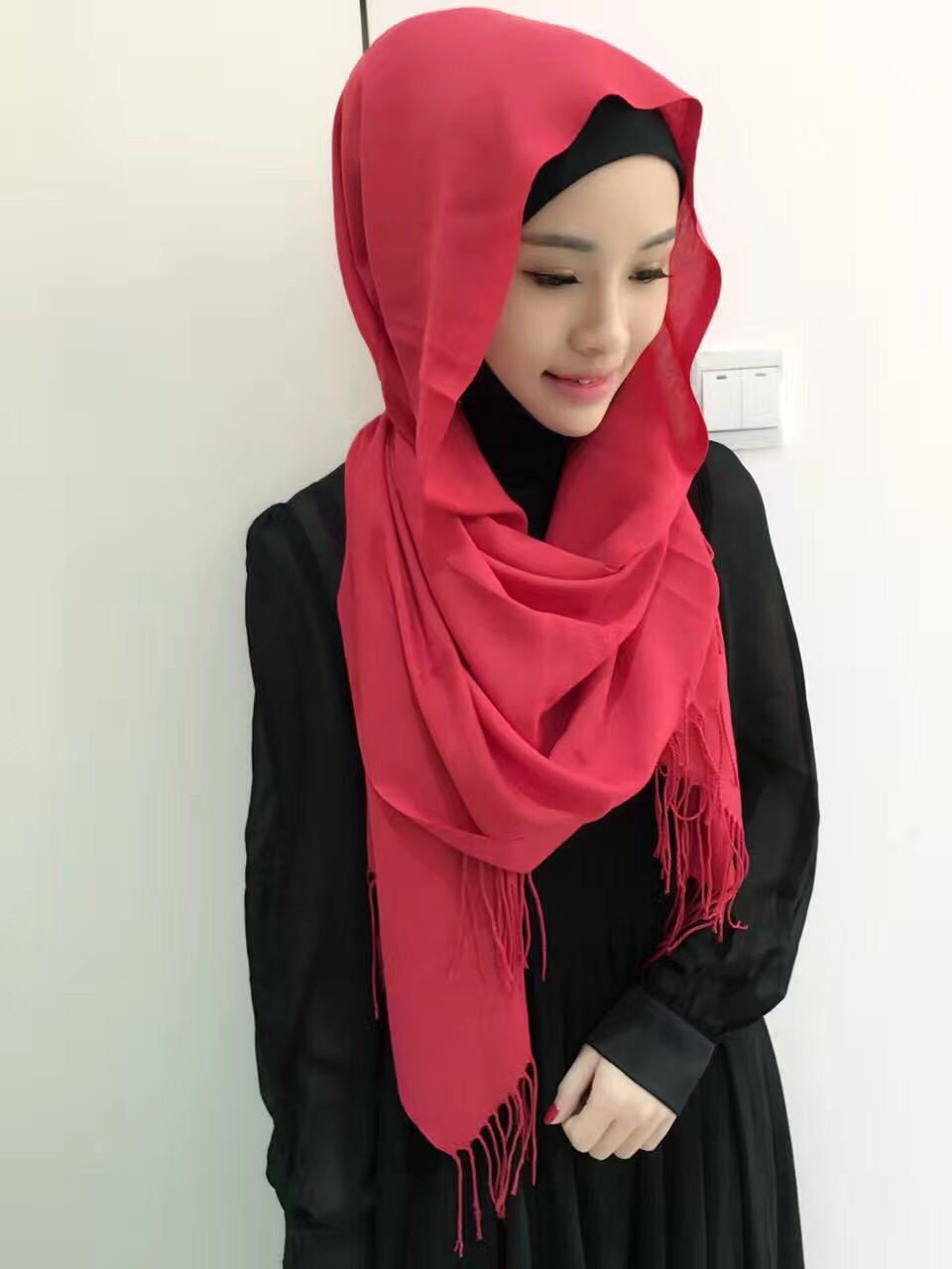 穆斯林头巾 羊绒纯色长巾 女 秋冬纱巾回