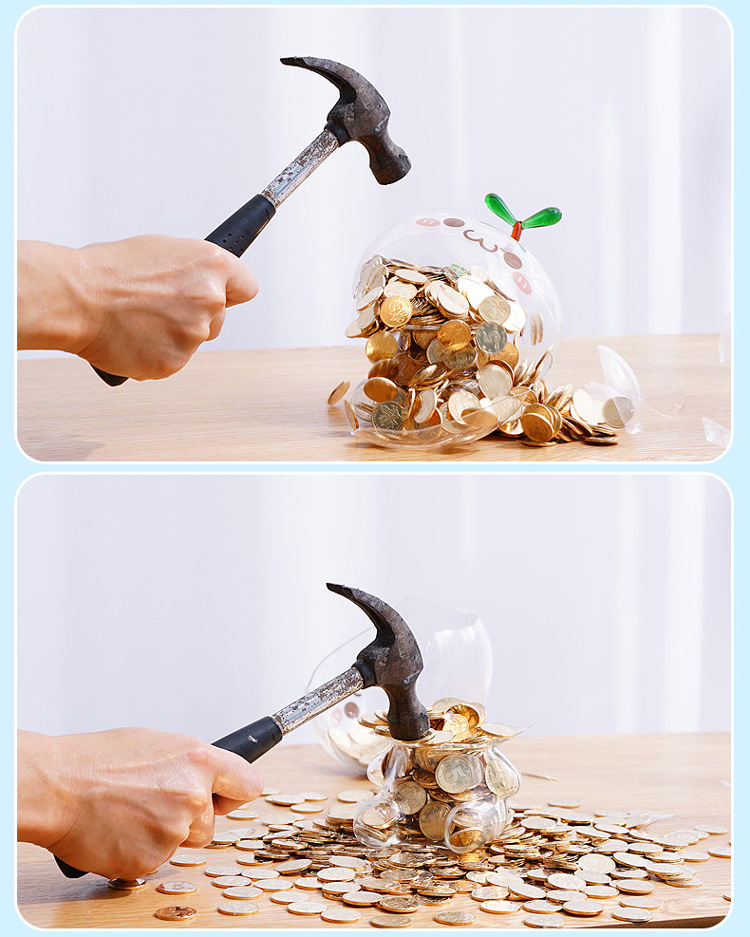 长草颜团子玻璃存钱罐大号公仔透明储蓄罐硬币只进不出创意摆件