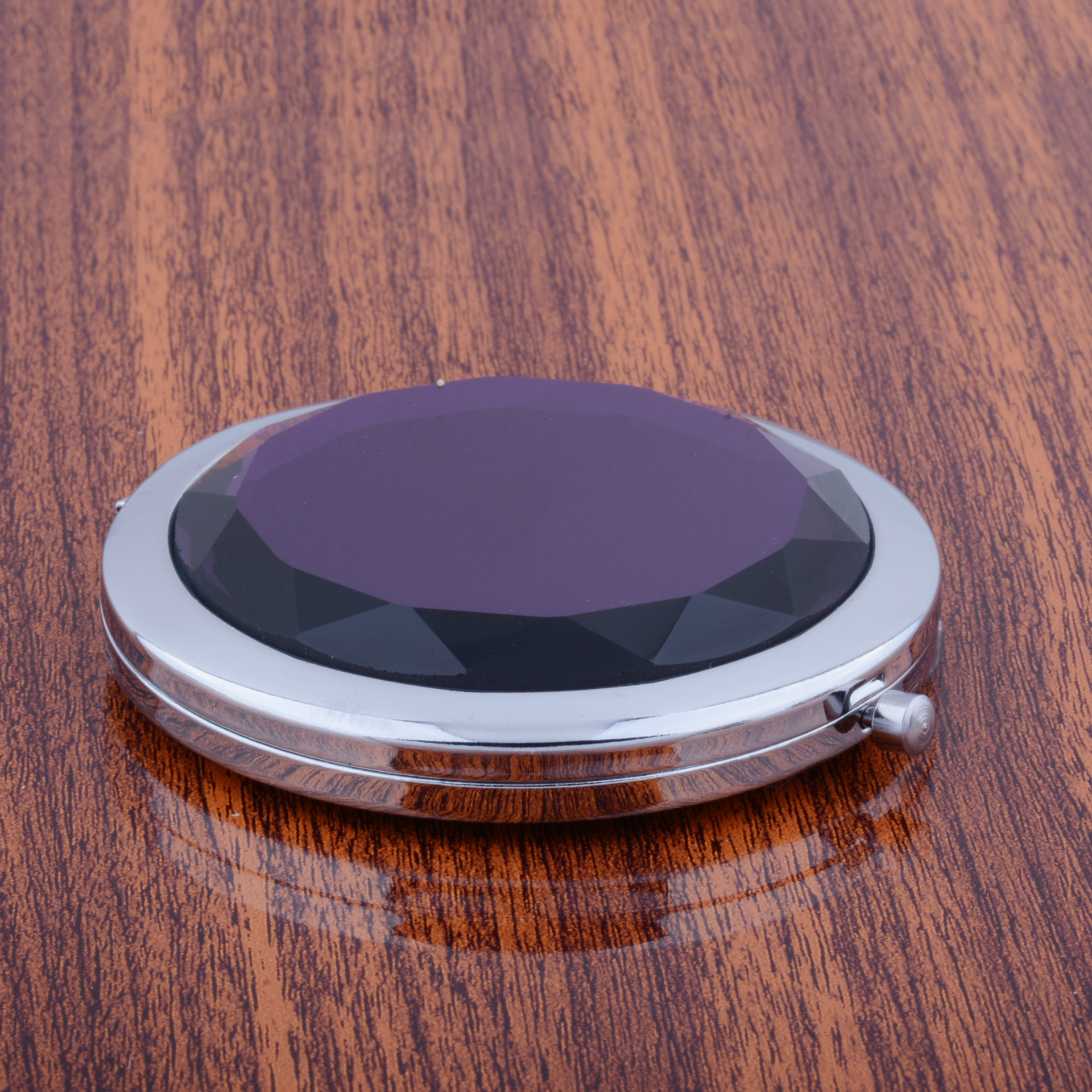 高档金属化妆镜双面折叠便携水晶化妆小镜子订制企业logo女性