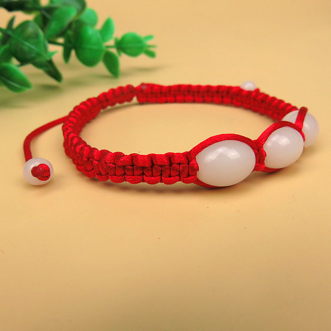本命年仿白玉转运珠平结端午节五彩绳手链