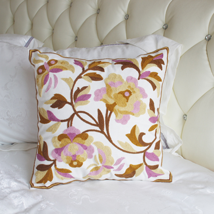 家纺靠枕套 民族风图案绣花抱枕套刺绣全棉枕套厂家定制批发