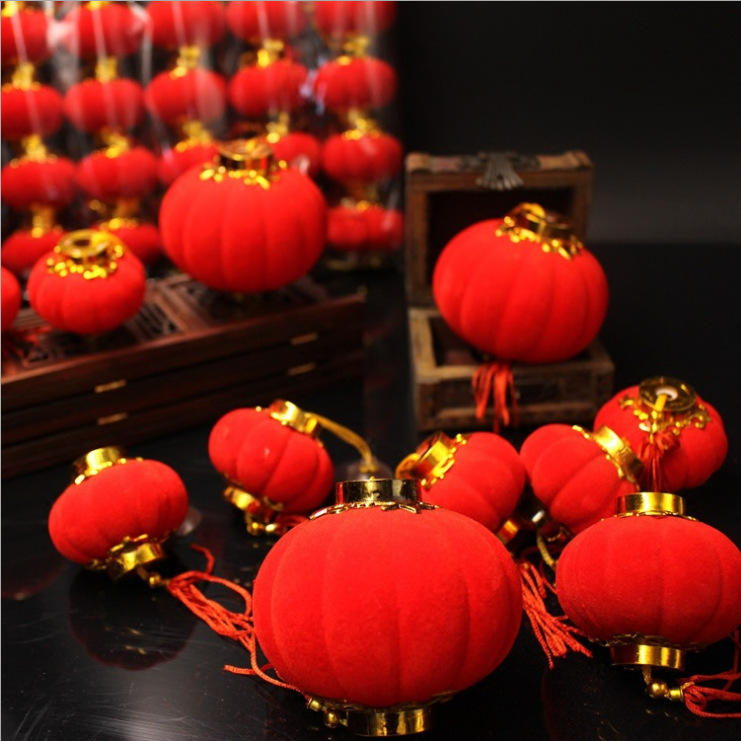 厂家直销 植绒小红灯笼 塑料小灯笼串婚庆小灯笼 中秋节挂饰