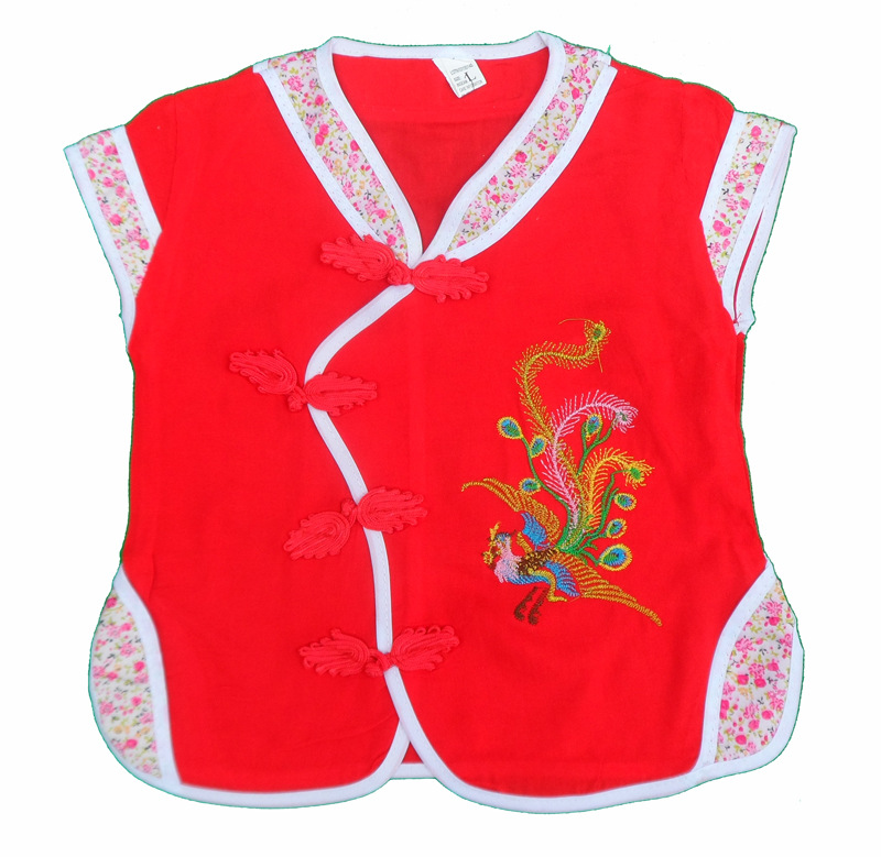 1-2-3岁宝宝唐装夏装女童棉绸绣花两件套装儿童周岁生日中式礼服