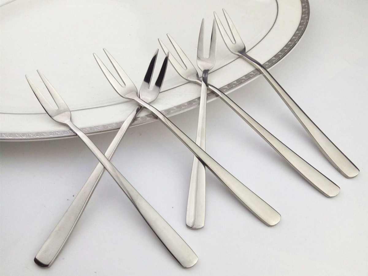 不锈钢304水果叉尖尾月饼叉镀钛不锈钢优质韩式家用两齿叉蛋糕铲