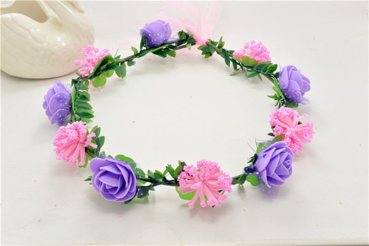 头戴花环批发头饰韩式花朵节日旅游景区热卖pe七彩花环厂家直销