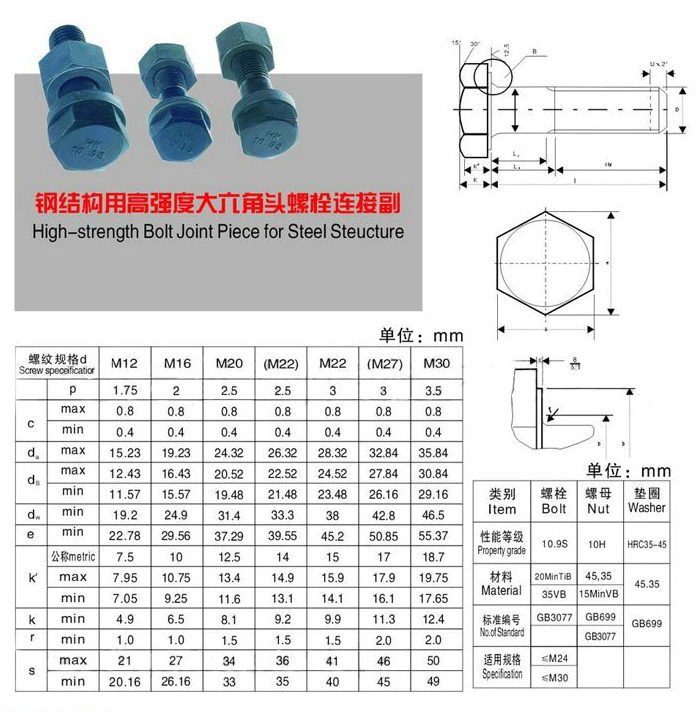 9级高强度钢结构大六角螺栓