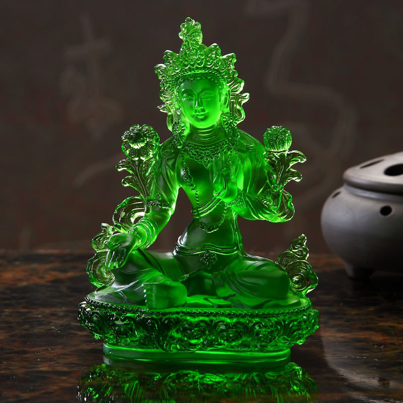 古法琉璃 绿度母佛像摆件 琉璃工艺品 佛堂佛具佛像定制