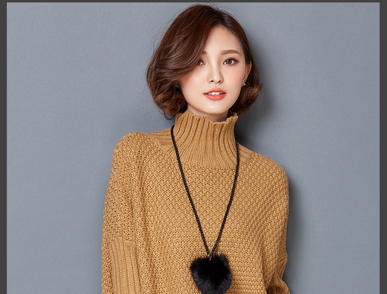 oubogj高领毛衣女套头中长款宽松韩版秋冬女装2016新款长袖毛线衣