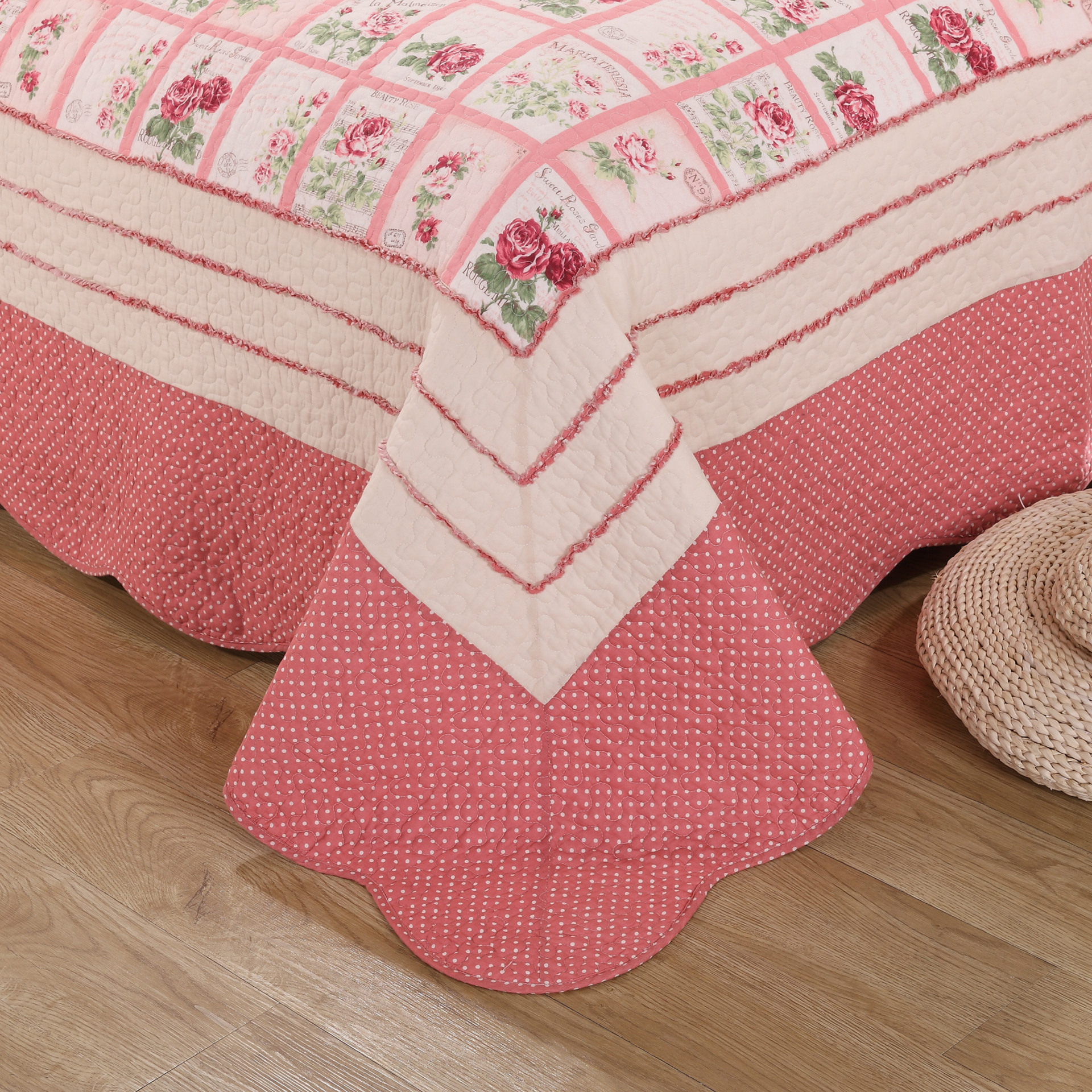 纯棉绗缝被浦江三件套外贸美式田园床上三件套手工绗缝被床上用品