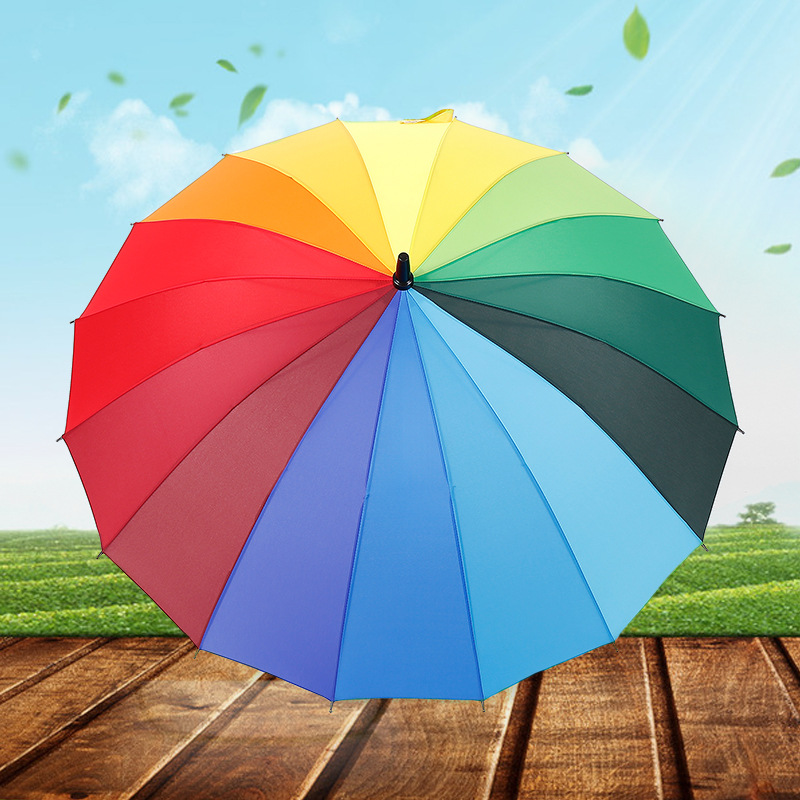 批发七彩情侣彩虹雨伞超强防风晴雨伞 定制保险广告伞可印logo