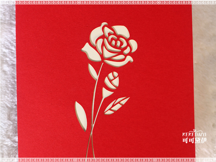 3d镂空大玫瑰花立体贺卡 爱情手工diy立体纸雕创意卡