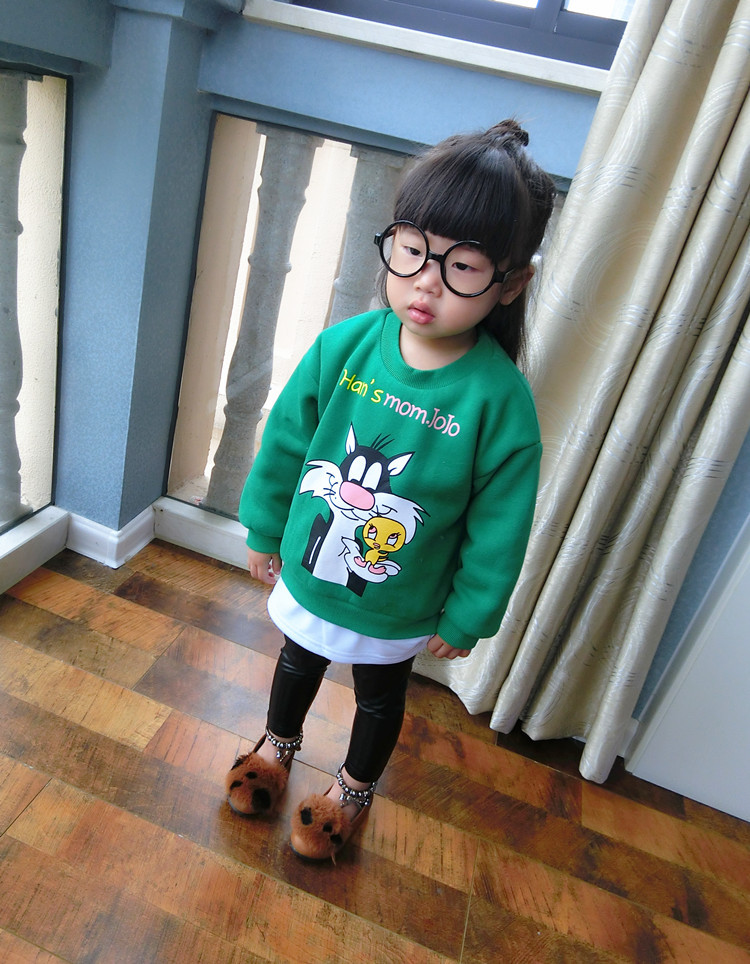 2016韩国童装女童加厚加绒超萌卡通假两