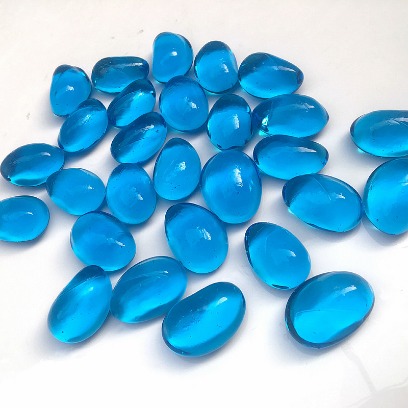 水族鱼缸造景装饰品鱼缸底沙水晶石头蓝色玻璃腰果石造景多色彩石