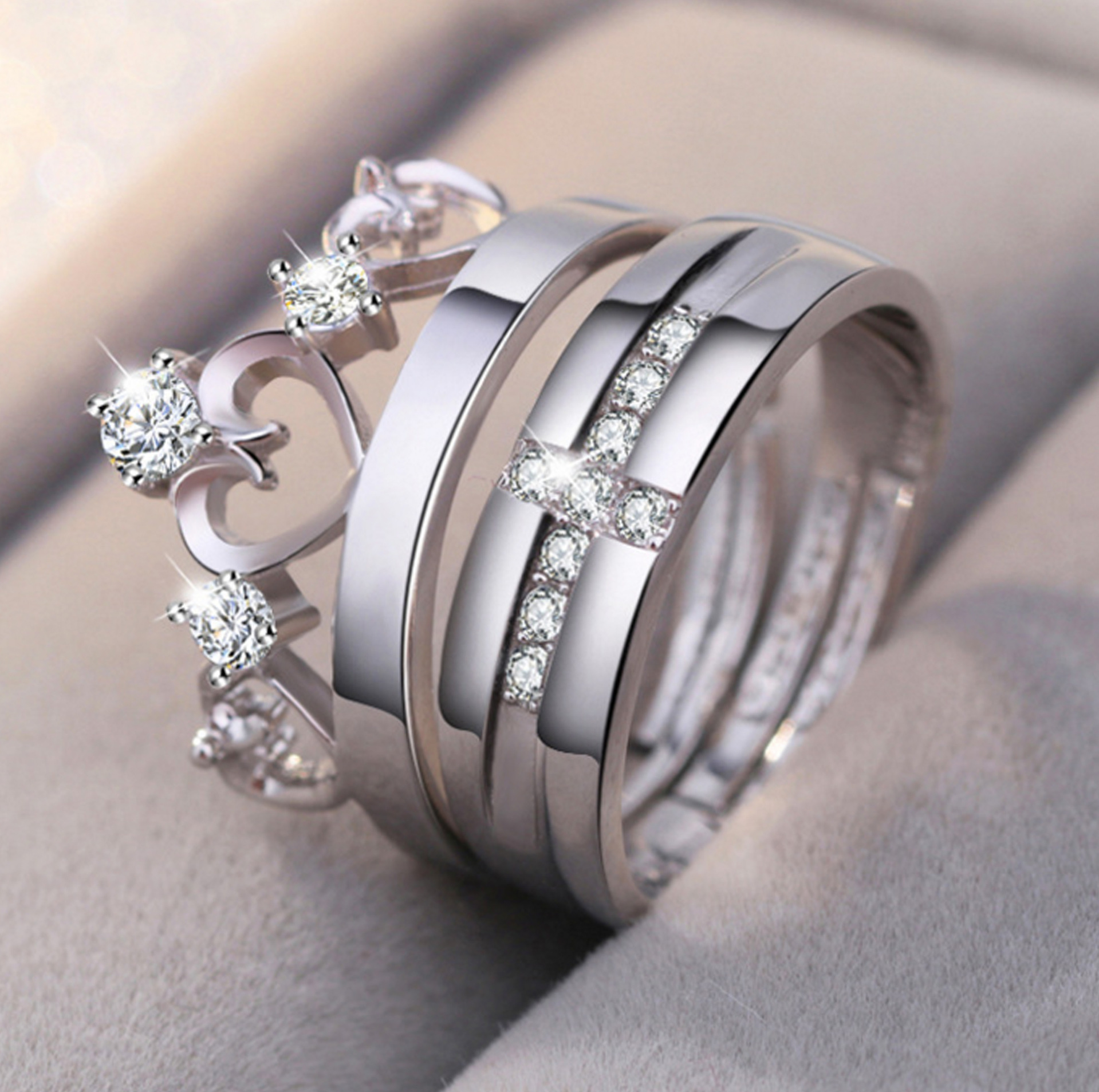 淘宝新款韩版皇冠情侣开活口戒指 王子与公主对戒 男女求婚戒厂家