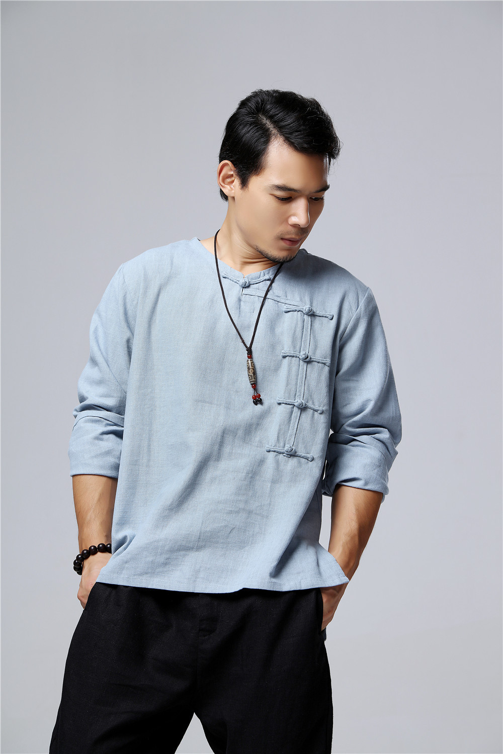 18春新款棉麻文艺男装 盘扣中式上衣男款纯麻t恤中国风男装