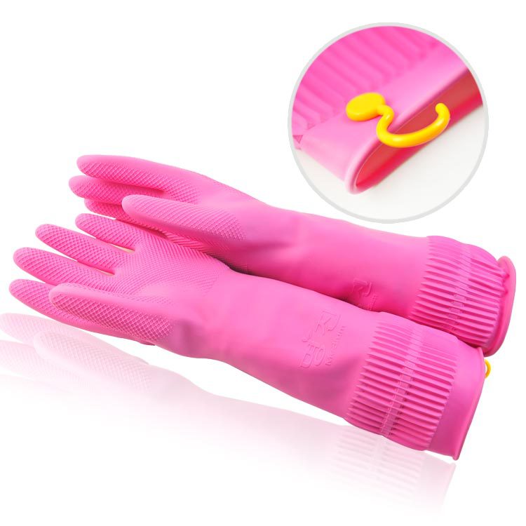 韩国橡胶手套 长款防水防滑 加厚耐用胶皮手套 家居家务清理洗衣