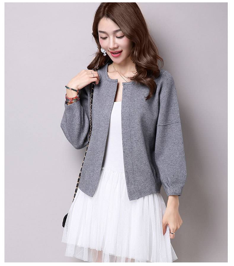 2016新款纯色春秋季新品舒适针织开衫外套短款毛衣女薄款批.