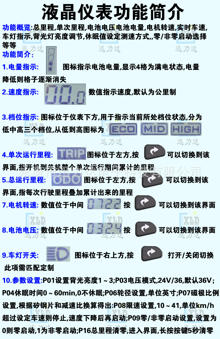 电动滑板车锂电无刷控制器lcd液晶仪表指拨半把全把调速二合一