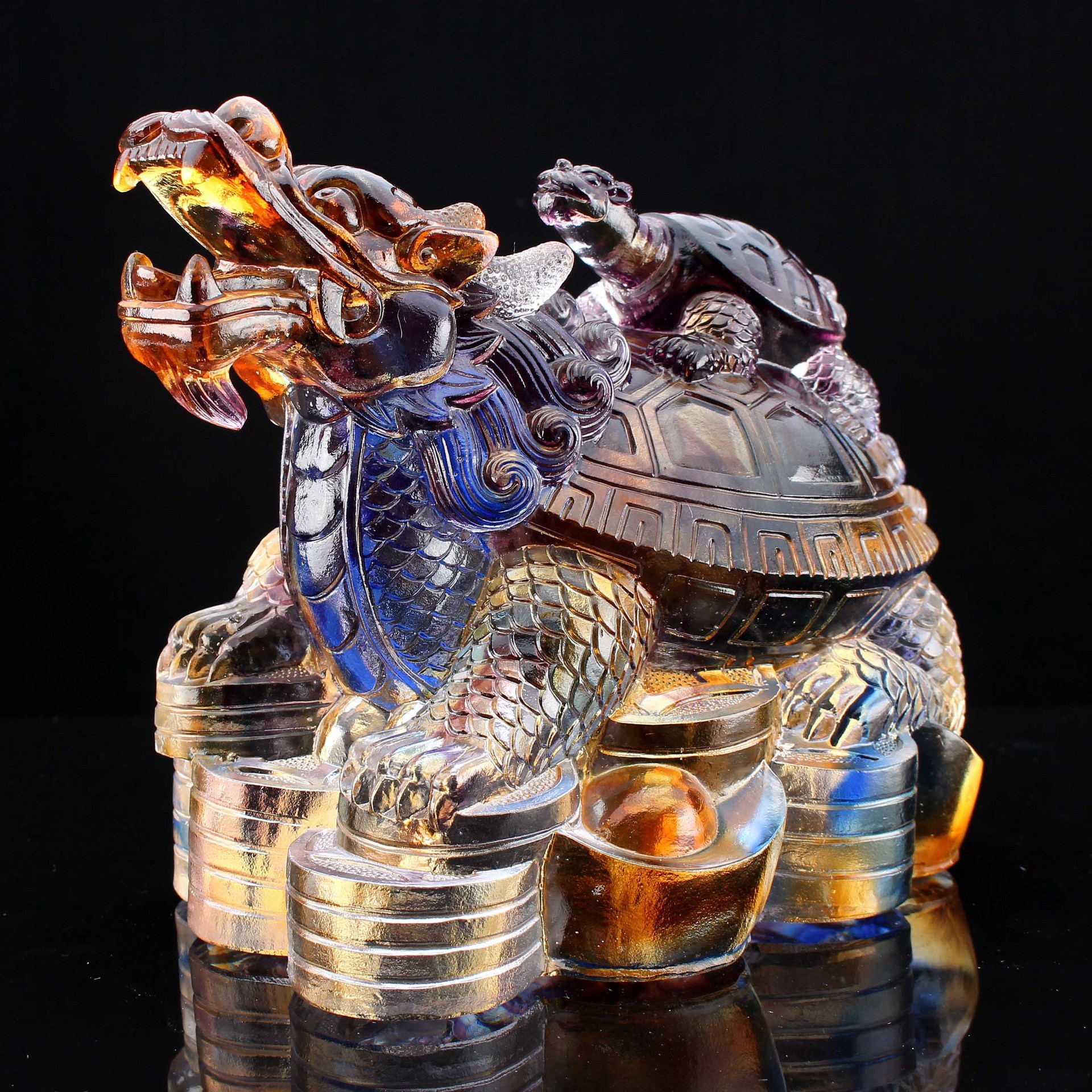 祝寿礼品_祝寿龙龟摆件古法琉璃子母龟大龟背厂家直销