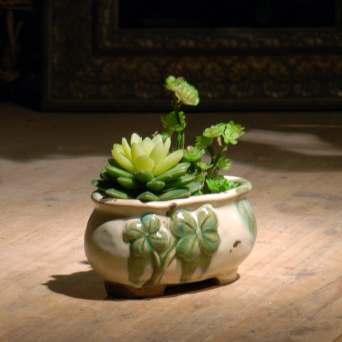 美式田园风格四叶草多肉花盆 椭圆形创意阳台可爱小盆 厂家批发