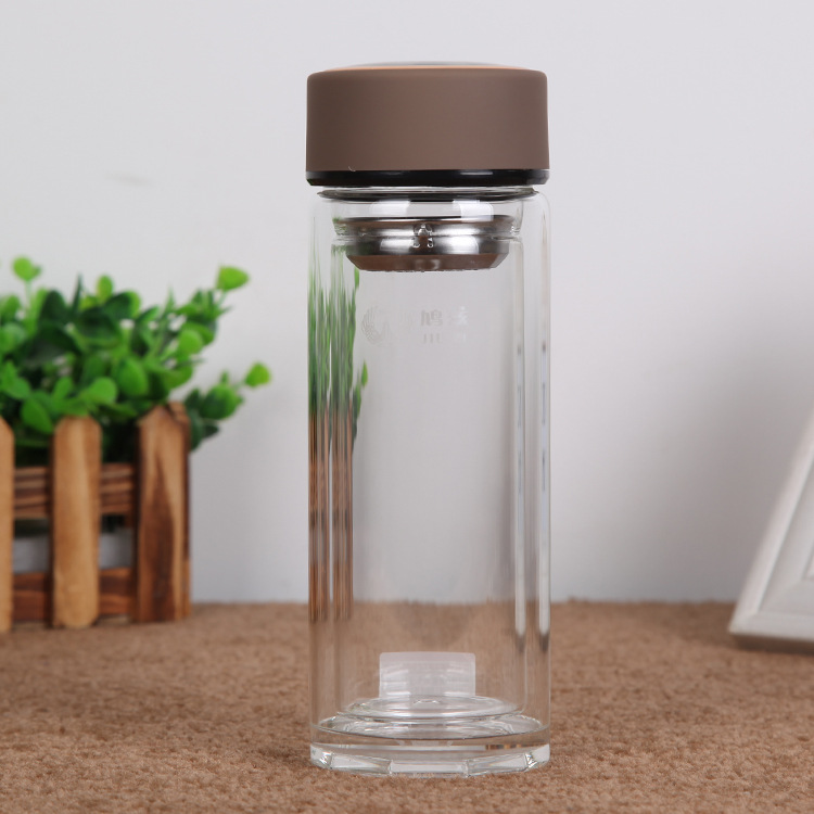 鸠兹简致防爆防漏隔热便携高透双层商务玻璃茶杯