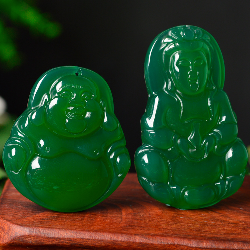 Jinyu Chalcedony Natural Agate Guanyin Bodhisattva Pendant Big Belly Buddha Pendant Brazil Green Chalcedony Chalcedony Guanyin Buddha Pendant