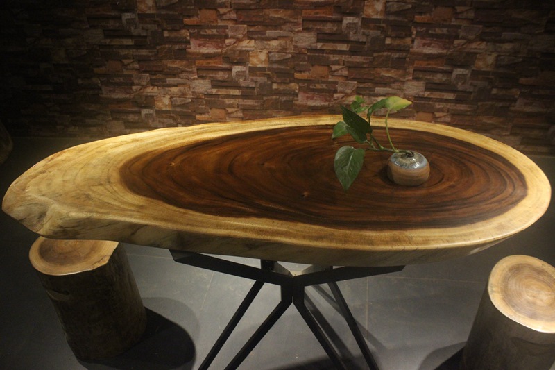 精品胡桃木圆桌雨豆木实木原木生态茶桌咖啡桌休闲桌123-50-6