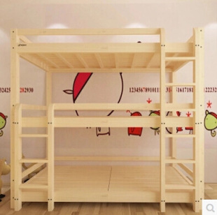 全实木上下铺成人儿童高低双层母子床三层床带护栏幼儿园午休批发