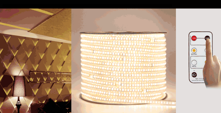 led灯条灯带220v5730双排120珠双色三色调光遥控家装正白暖白切换