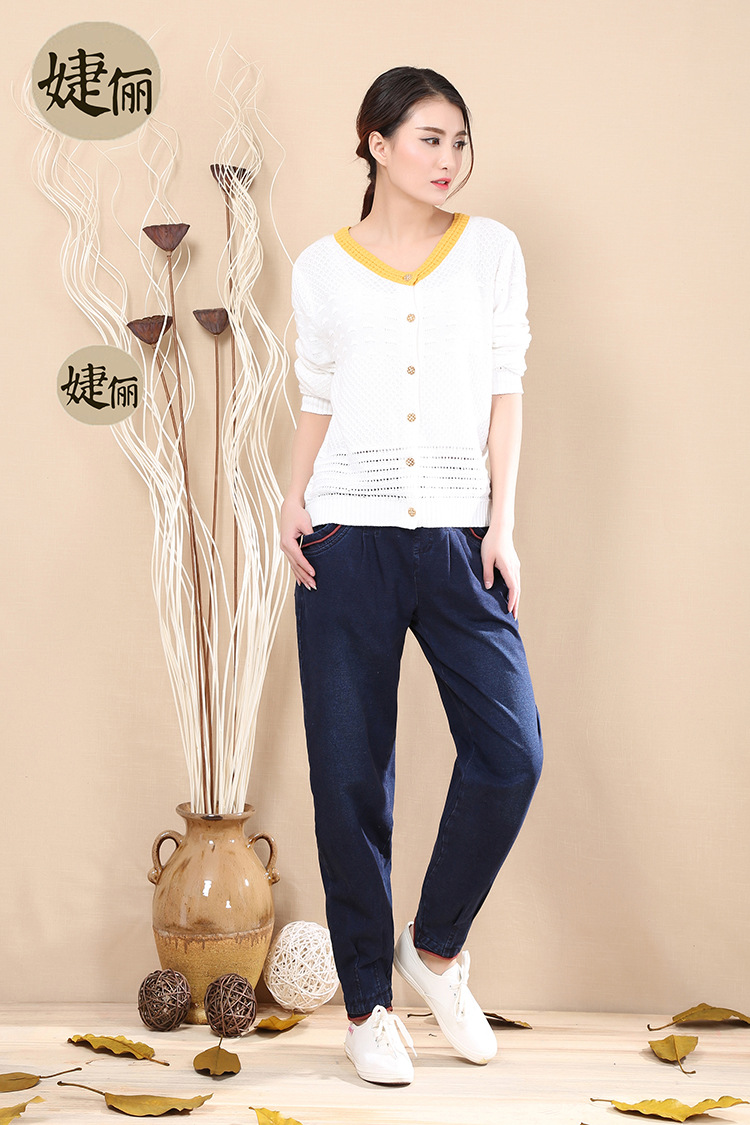 原创2016春秋新款水洗针织弹力斯琴女裤休闲大码松紧九分萝.