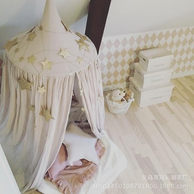 INS Nordic Style Pointed Children's Room Dome Mosquito Nets Shading Baby Room Bed Curtain Pure Cotton Bed Curtain Children's Tent Tide