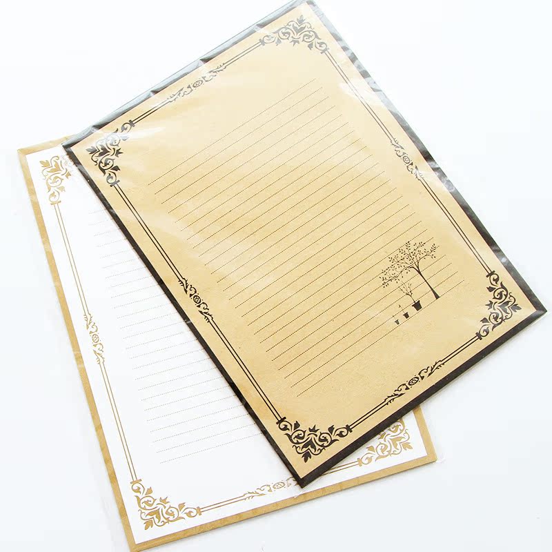 3153优湃韩国文具欧式复古风信纸古风水墨牛皮纸白纸信笺8张入