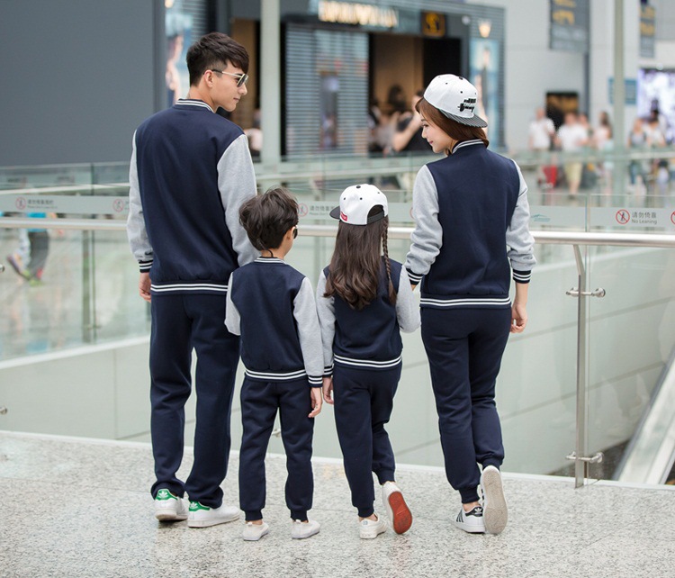 亲子装2018新款秋冬运动班服套装一家三口加绒加厚幼儿园园服校服