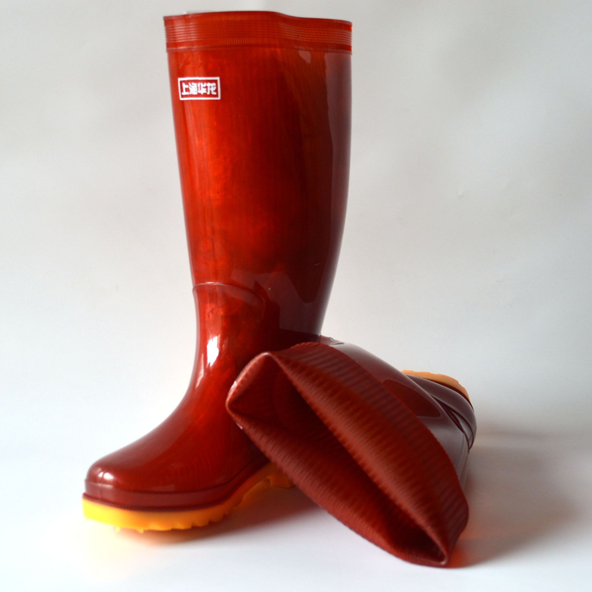 华龙男双新料a茶塑料雨鞋高筒茶色水鞋雨靴劳保工矿鞋耐磨耐酸碱