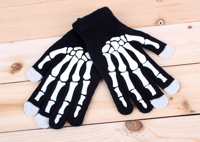 现货批发男女个性保暖鬼爪骷髅手爪手骨全指针织魔术触屏触摸手套