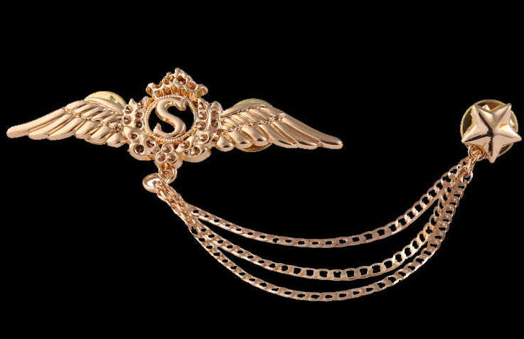 欧美新品皇冠流苏胸花 angel wings brooch 复古天使翅膀胸针
