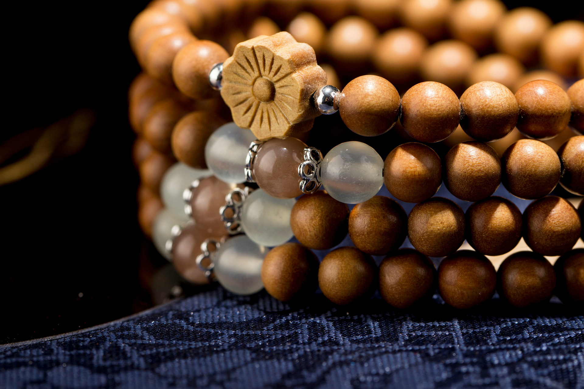 善德原创 印度老山檀香佛珠手链 6mm108颗 檀香花儿