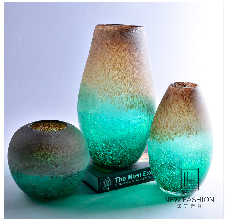 插花瓶艺术装饰瓶玻璃工艺品摆件彩色吹制裂纹欧式玻璃花瓶批发