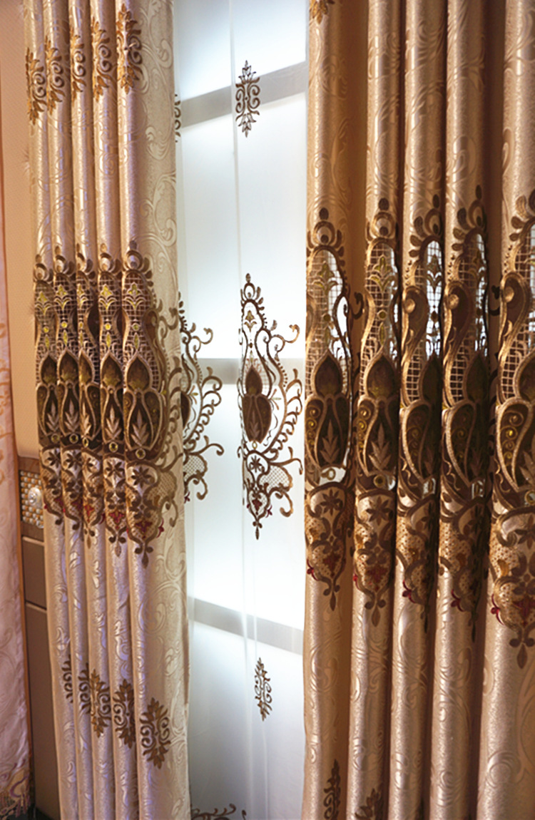 水溶镂空贴绒贴纱绣花窗帘 客厅阳台卧室定制现代简约中高档窗帘