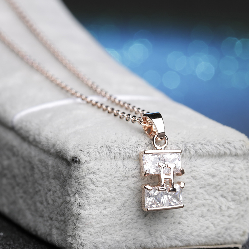 女性时尚h字母电镀玫瑰金项链 锆石首饰批发 公司开业纪念品.