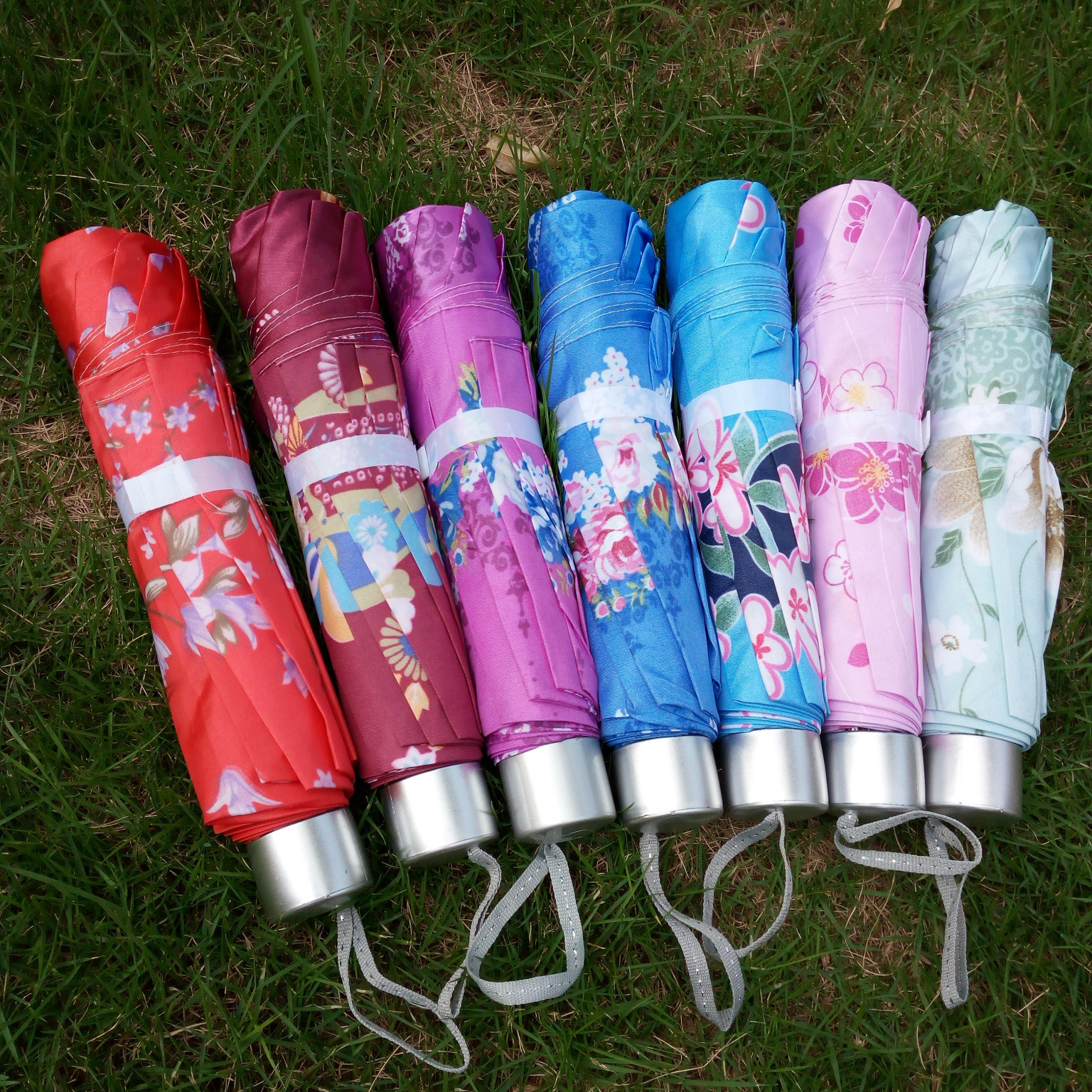 Factory Supply Wholesale UV Protection Tri-Fold Sunny Umbrella 10 Bone Flower Satin Boutique Lady Umbrella