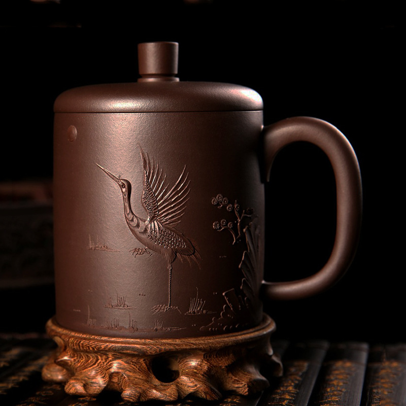 孝忠 宜兴正品原矿紫砂盖杯紫砂杯全手工制作yiani盖杯茶杯办公杯